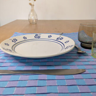 Sets de table bleus et parme à carreaux