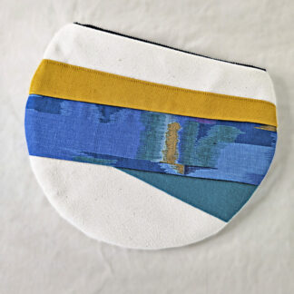 Pochette trousse demi-lune écrue, jaune et bleue
