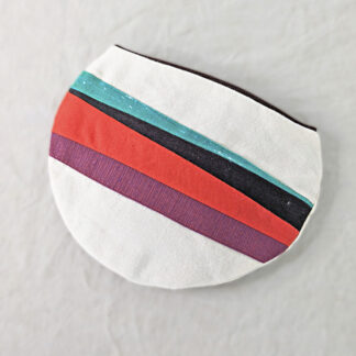 Pochette trousse demi-lune écrue, rouge et mauve