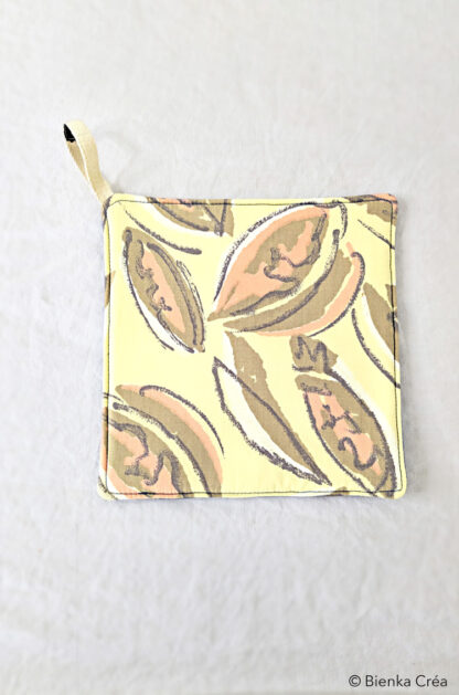 Manique jaune à motifs marron et rose – Image 2