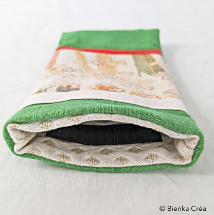 Étui-pochette doublé vert et orangé à motifs – Image 3