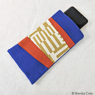 Étui-pochette doublé bleu et orange à motifs graphiques