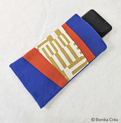 Étui-pochette doublé bleu et orange à motifs graphiques