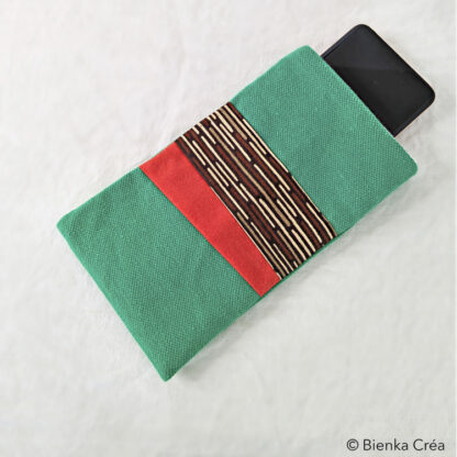Étui-pochette doublé vert et marron à motifs graphiques – Image 4